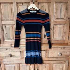 Cupcakes And Cashmere Small Sweater Dress Striped Ribbed Long Sleeve‎ Black Blue